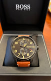 Hugo Boss Aeroliner Maxx Chronograph Black Dial Brown Leather Strap Watch For Men - 1513082 Authentic Buy Shop Now