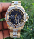 Bulova Crystal Collection Blue Dial Gold Steel Strap Watch for Men - 98C128 Authentic Buy Shop Now