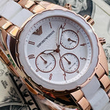 Emporio Armani Sportivo White Dial Rose Gold & White Steel Strap Watch For Women - AR5942 Authentic Buy Shop Now