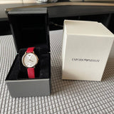 Emporio Armani Kappa Classic Quartz Silver Dial Red Leather Strap Watch For Women - AR11114 Authentic Buy Shop Now