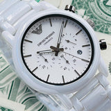 Emporio Armani Luigi Chronograph Ceramic White Dial White Ceramic Strap Watch For Men - AR1499 Authentic Buy Shop Now