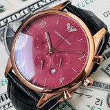 Emporio Armani Classic Chronograph Burgundy Dial Brown Leather Strap Watch For Men - AR1890 Authentic Buy Shop Now