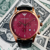 Emporio Armani Classic Chronograph Burgundy Dial Brown Leather Strap Watch For Men - AR1890 Authentic Buy Shop Now