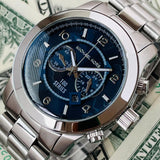 Michael Kors Stop Hunger Chronograph Blue Dial Silver Steel Strap Watch for Men - MK8314 Authentic Buy Shop Now