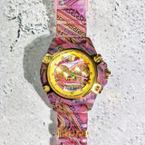 Versace Icon Active Chronograph Quartz Gold Dial Red Leather Strap Watch For Men - VEZ701222 Authentic Buy Shop Now