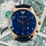 Emporio Armani Chronograph Midnight Blue Dial Blue Leather Strap Watch For Men - AR1862 Authentic Buy Shop Now