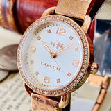 Coach Delancey Silver Dial Rose Gold Steel Strap Watch for Women - 14502355 Authentic Buy Shop Now
