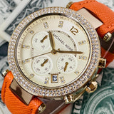 Michael Kors Parker Champagne Dial Orange Leather Strap Watch for Women - MK2279 Authentic Buy Shop Now