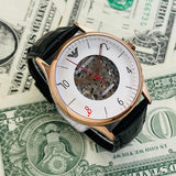 Emporio Armani Meccanico White Skeleton Dial Black Leather Strap Watch For Men - AR1924 Authentic Buy Shop Now