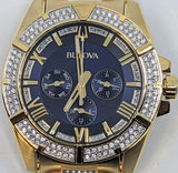 Bulova Crystal Collection Blue Dial Gold Steel Strap Watch for Men - 98C128 Authentic Buy Shop Now