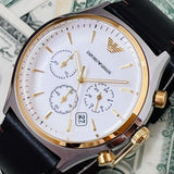 Emporio Armani Chronograph White Dial Brown Leather Strap Watch For Men - AR11033 Authentic Buy Shop Now