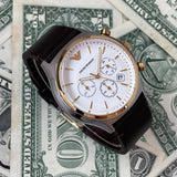 Emporio Armani Chronograph White Dial Brown Leather Strap Watch For Men - AR11033 Authentic Buy Shop Now