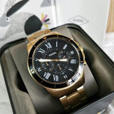 Fossil Inscription Automatic Black Dial Gold Steel Strap Watch for Men - FS5267 Authentic Buy Shop Now