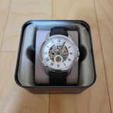 Fossil Grant Skeleton White Dial Black Leather Strap Watch for Men - ME3053 Authentic Buy Shop Now