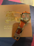 Burberry The City Gold Dial Orange Leather Strap Watch for Women - BU9016 Authentic Buy Shop Now