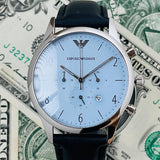 Emporio Armani Chronograph Blue Dial Blue Leather Strap Watch For Men - AR1889 Authentic Buy Shop Now