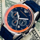 Emporio Armani Chronograph Blue Dial Blue Rubber Strap Watch For Men - AR5864 Authentic Buy Shop Now