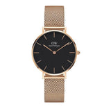 Daniel Wellington Classic Melrose Black Dial Rose Gold Mesh Bracelet Watch For Women - DW00100161 Authentic Buy Shop Now