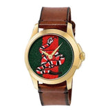 Gucci Le Marche Des Merveilles Green and Red Dial Brown Leather Strap Unisex Watch - YA1264012 Authentic Buy Shop Now