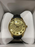 Gucci Eryx Automatic Chevron Gold Dial Black Leather Strap Watch For Men - YA126340 Authentic Buy Shop Now