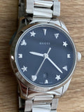 Gucci G Timeless Black Dial Silver Steel Strap Watch For Women - YA126573A Authentic Buy Shop Now