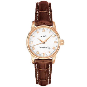 Mido Baroncelli III Automatic White Dial Brown Leather Strap Watch For Women - M7600.3.26.8 Authentic Buy Shop Now
