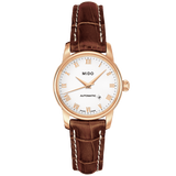 Mido Baroncelli III Automatic White Dial Brown Leather Strap Watch For Women - M7600.3.26.8 Authentic Buy Shop Now
