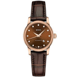 Mido Baroncelli III Automatic Diamonds Brown Dial Brown Leather Strap Watch For Women - M7600.3.64.8 Authentic Buy Shop Now