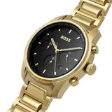 Hugo Boss Trace Chronograph Black Dial Gold Steel Strap Watch For Men - 1514006 Authentic Buy Shop Now
