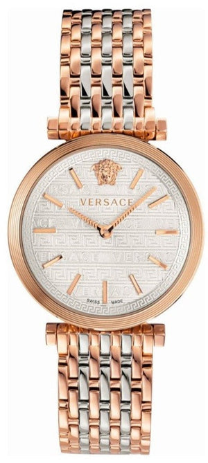 Versace V-Twist White Dial Two Tone Mesh Bracelet Watch for Women - VELS00719 Authentic Buy Shop Now