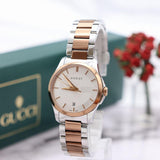 Gucci G Timeless Silver Dial Two Tone Steel Strap Watch For Women - YA126528 Authentic Buy Shop Now