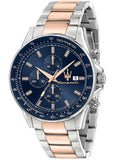 Maserati SFIDA Chronograph Blue Dial Two Tone Steel Strap Watch For Men - R8873640012 Authentic Buy Shop Now