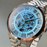 Fossil Townsman Automatic Skeleton Blue Dial Silver Steel Strap Watch for Men - ME3073 Authentic Buy Shop Now