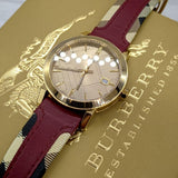 Burberry The City Gold Dial Orange Leather Strap Watch for Women - BU9017 Authentic Buy Shop Now