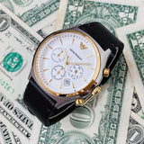 Emporio Armani Chronograph White Dial Brown Leather Strap Watch For Men - AR11033 Authentic Buy Shop Now