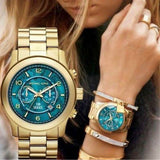 Michael Kors Runway Stop Hunger Blue Dial Gold Steel Strap Watch for Men - MK8315 Authentic Buy Shop Now