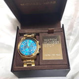 Michael Kors Runway Stop Hunger Blue Dial Gold Steel Strap Watch for Men - MK8315 Authentic Buy Shop Now