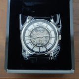 Emporio Armani Luigi Silver Skeleton Dial Black Leather Strap Watch For Men - AR1981 Authentic Buy Shop Now