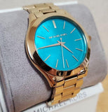Michael Kors Slim Runway Blue Mother of Pearl Dial Gold Steel Strap Watch for Women - MK3492 Authentic Buy Shop Now