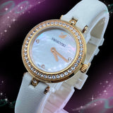 Swarovski Lovely Crystals Mother of Pearl Dial White Leather Strap Watch for Women - 5242904 Authentic Buy Shop Now