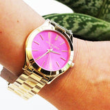 Michael Kors Slim Runway Pink Dial Rose Gold Steel Strap Watch for Women - MK3264 Authentic Buy Shop Now