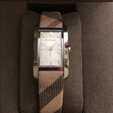 Burberry The Pioneer Silver Dial Haymarket Beige Leather Strap Watch for Women - BU9406 Authentic Buy Shop Now