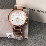 Michael Kors Sawyer Mother of Pearl White Dial Rose Gold Steel Strap Watch for Women - MK6282 Authentic Buy Shop Now