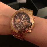 Marc Jacobs Rock Chronograph Mother of Pearl Red Dial Rose Gold Steel Strap Unisex Watch - MBM3251 Authentic Buy Shop Now