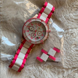 Marc Jacobs Rock Chronograph White Dial Two Tone Silicone Strap Watch for Women - MBM2593 Authentic Buy Shop Now