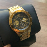 Marc Jacobs Rock Chronograph Black Dial Gold Steel Strap Watch for Women - MBM3253 Authentic Buy Shop Now