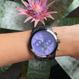 Michael Kors Runway Chronograph Purple Dial Black Steel Strap Watch For Women - MK5954 Authentic Buy Shop Now