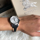 Burberry The City White Dial Black Haymarket Leather Strap Watch for Women - BU9150 Authentic Buy Shop Now