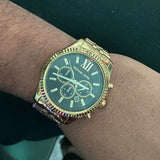 Michael Kors Lexington Chronograph Green Dial Gold Steel Strap Watch for Men - MK8446 Authentic Buy Shop Now