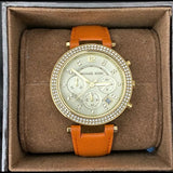 Michael Kors Parker Champagne Dial Orange Leather Strap Watch for Women - MK2279 Authentic Buy Shop Now